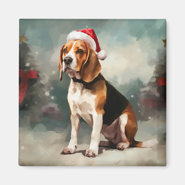 Beagle Hund im Schnee Weihnachten Magnet (Vorne)