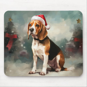 Beagle Hund im Schnee Weihnachten Mousepad