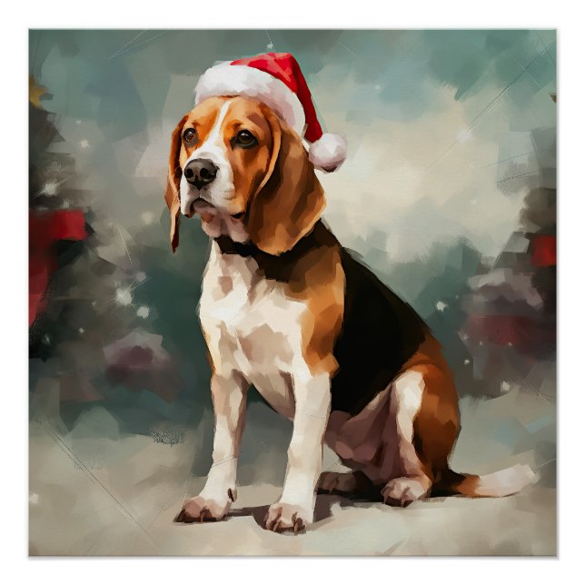 Beagle Hund im Schnee Weihnachten Poster (Vorderseite)