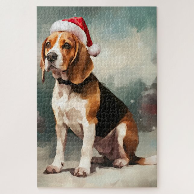 Beagle Hund im Schnee Weihnachten Puzzle (Vertikal)