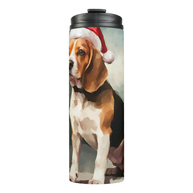 Beagle Hund im Schnee Weihnachten Thermosbecher (Vorderseite)