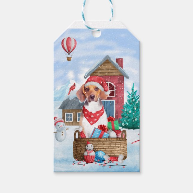 Beagle Hund im Schnee Weihnachtshundehaus Geschenkanhänger (Vorderseite)