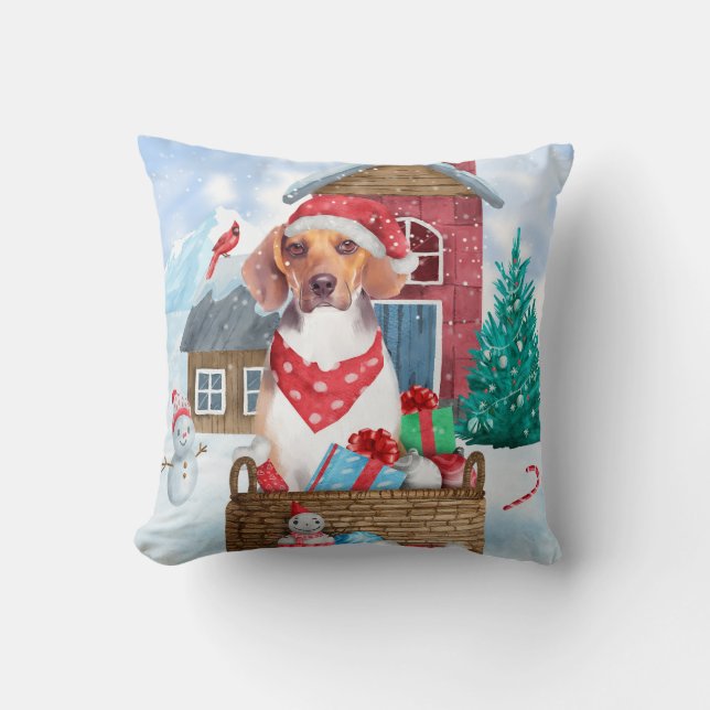 Beagle Hund im Schnee Weihnachtshundehaus Kissen (Vorderseite)