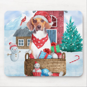 Beagle Hund im Schnee Weihnachtshundehaus Mousepad