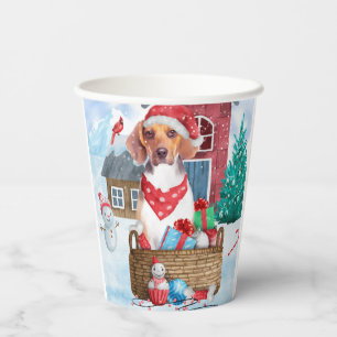 Beagle Hund im Schnee Weihnachtshundehaus Pappbecher