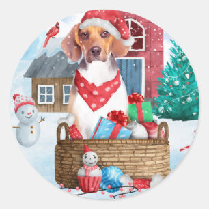 Beagle-Hund im Schnee Weihnachtshundehaus Runder Aufkleber