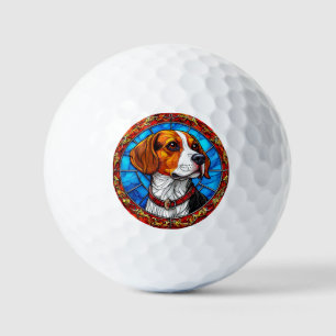 Beagle-Hund in lebendiger Bleiglas-Kunst Golfball