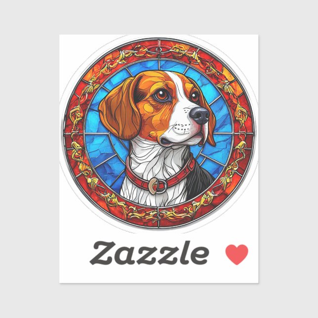 Beagle Hund in lebendiger, gefestigter Glaskunst Aufkleber (Blatt)