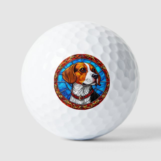 Beagle Hund in lebendiger, gefestigter Glaskunst Golfball (Vorderseite)