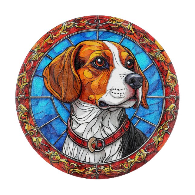 Beagle Hund in lebendiger, gefestigter Glaskunst Schneidebrett (Vorderseite)
