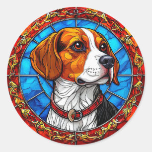 Beagle-Hund in lebendiger Glasmalerei-Kunst Runder Aufkleber