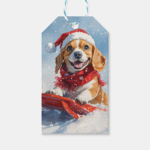Beagle Hund in Sledge Lass es Schnee Weihnachten Geschenkanhänger