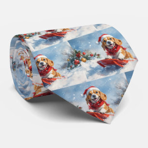 Beagle Hund in Sledge Lass es Schnee Weihnachten Krawatte