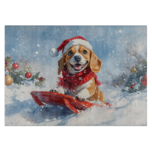 Beagle Hund in Sledge Lass es Schnee Weihnachten Schneidebrett
