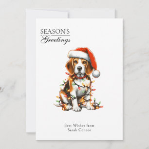 Beagle-Hund in Weihnachtslichter gewickelt Feiertagskarte