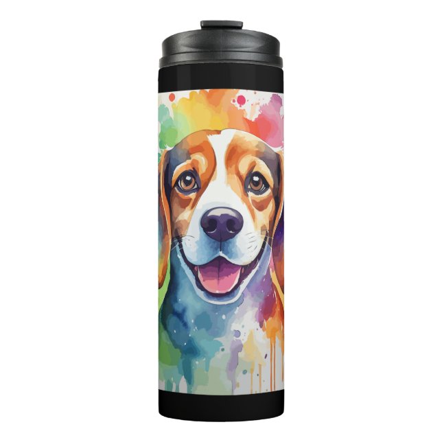 Beagle Hund Kunstdesign Splint Farbe Thermosbecher (Vorderseite)