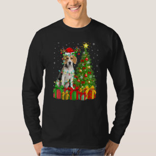Beagle Hund Lighting Xmas Tree Weihnachtsmannmütze T-Shirt