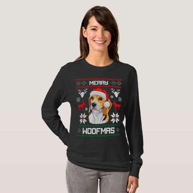 Beagle Hund Merövmen Weihnachten T-Shirt (Vorne ganz)