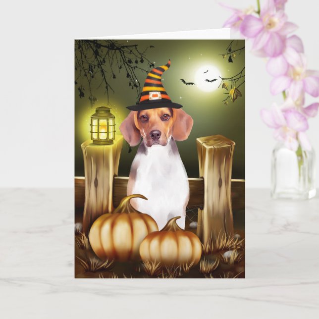 Beagle Hund mit Hexenhut Halloween-Geschenkidee Karte (Orchidee)