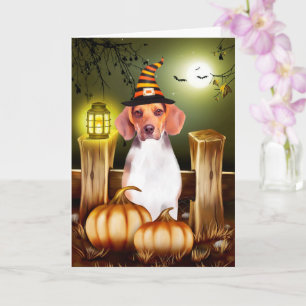 Beagle Hund mit Hexenhut Halloween-Geschenkidee Karte