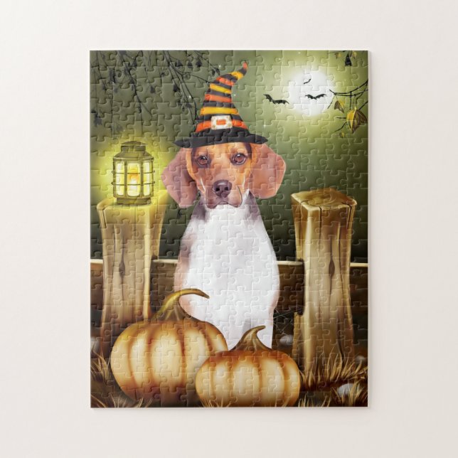 Beagle Hund mit Hexenhut Halloween-Geschenkidee Puzzle (Vertikal)