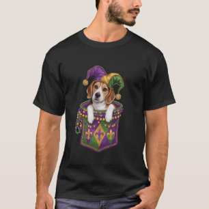 Beagle-Hund mit Narrenhut in Mardi-Gras-Tasche T-Shirt