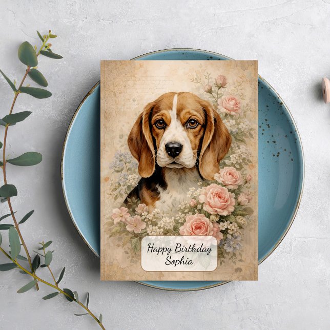 Beagle-Hund mit Rosen Karte (Von Creator hochgeladen)