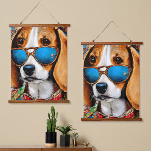 Beagle Hund mit Sonnenbrille Wandteppich Mit Holzrahmen