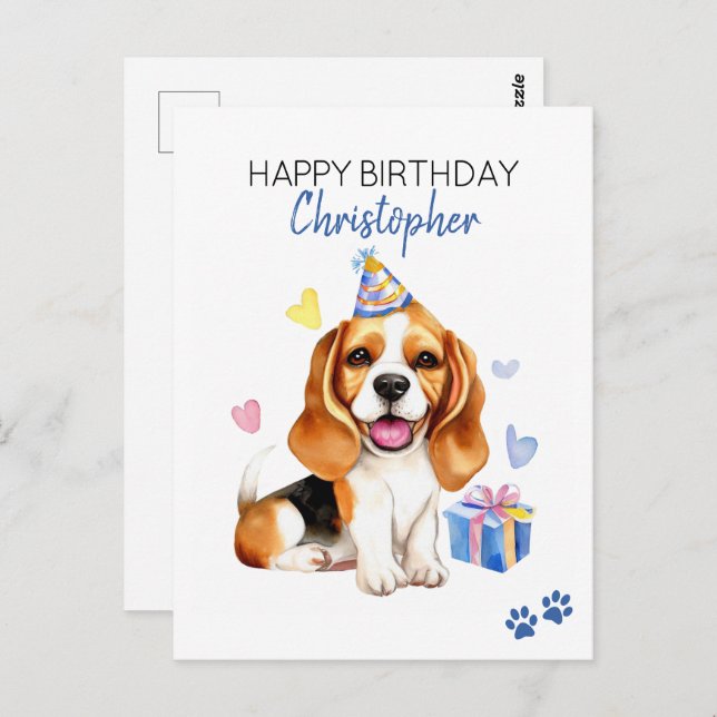 Beagle Hund Personalisiert Happy Geburtstag Postkarte (Vorne/Hinten)