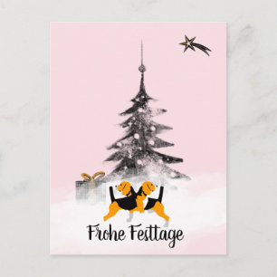 Beagle-Hund schwarz-weiß Weihnachten Postkarte