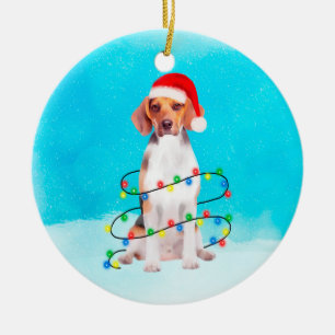 Beagle Hund sitzend am Strand Weihnachtshütten Lic Keramik Ornament