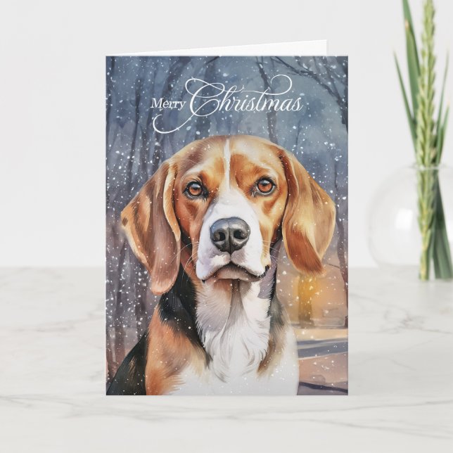 Beagle Hund Snowy Wald Frohe Weihnachten (Vorderseite)