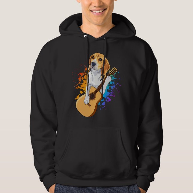 Beagle Hund spielen akustische Gitarrenmänner Hoodie (Vorderseite)