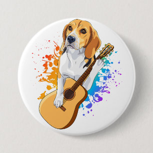 Beagle Hund spielt akustische Gitarre Button