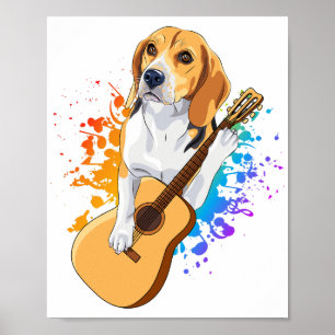 Beagle Hund spielt akustische Gitarre Poster
