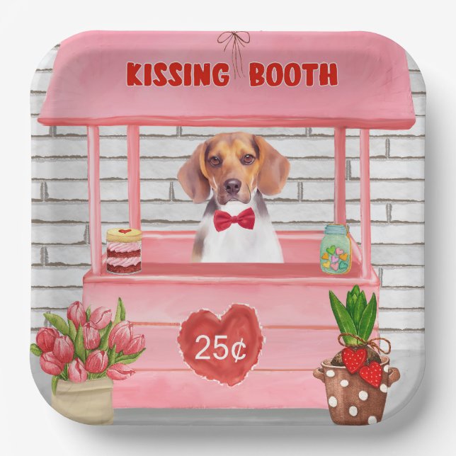 Beagle Hund Valentinstag Kissing-Stand Pappteller (Vorderseite)