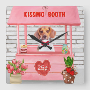 Beagle Hund Valentinstag Kissing-Stand Quadratische Wanduhr