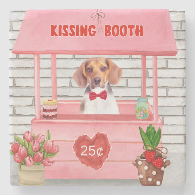 Beagle Hund Valentinstag Kissing-Stand Steinuntersetzer (Vorderseite)
