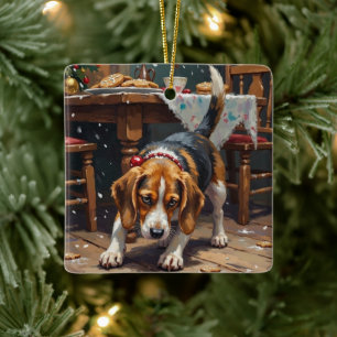 Beagle-Hund verfolgt Lebkuchen Weihnachts-Spaß Kun Keramikornament