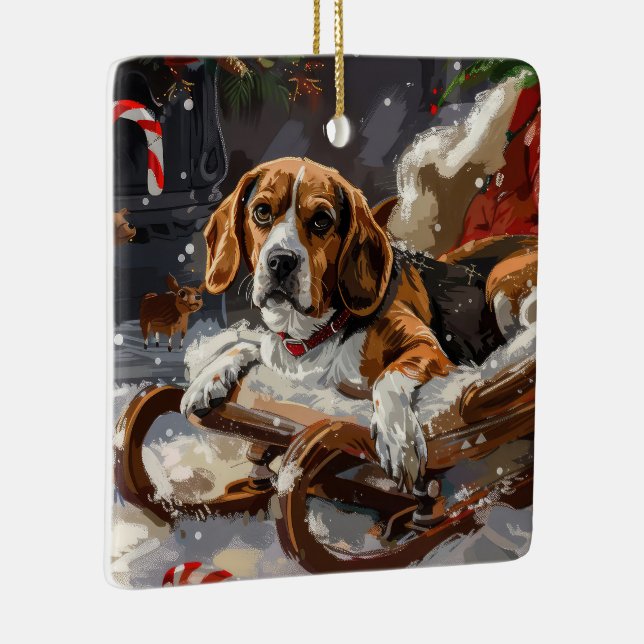 Beagle Hund Weihnachten Keramikornament (Rechts)