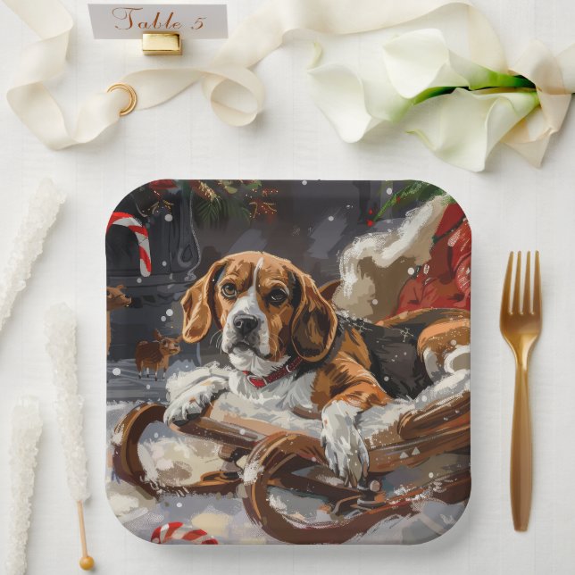 Beagle Hund Weihnachten Pappteller (Hochzeit)