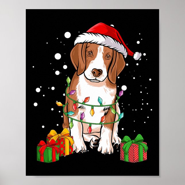 Beagle Hund Weihnachtsbaum Lichter Santa Dog Xmas  Poster (Vorne)