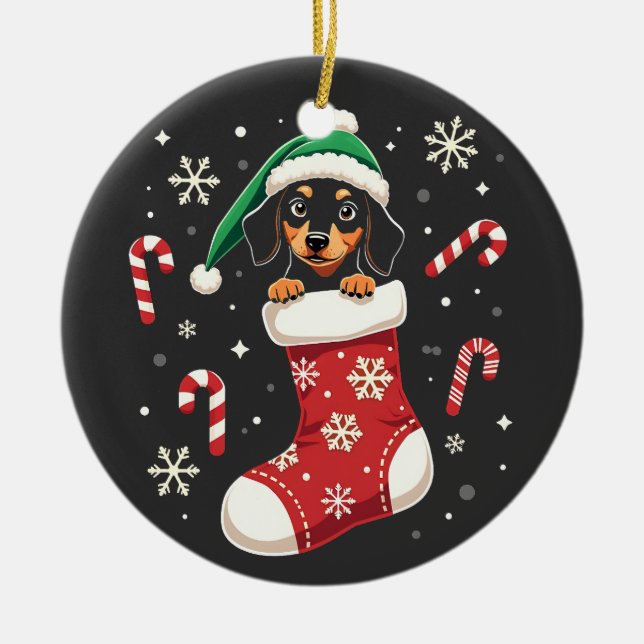 Beagle Hund Weihnachtsmannmütze Weihnachtsliebhabe Keramik Ornament (Vorne)