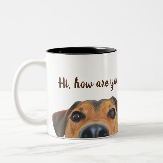 Beagle Hund Wie geht es dir?Tasse Zweifarbige Tasse (Links)