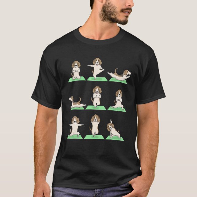 Beagle Hund Yoga Pose Zen Niedlich Workout Übungen T-Shirt (Vorderseite)