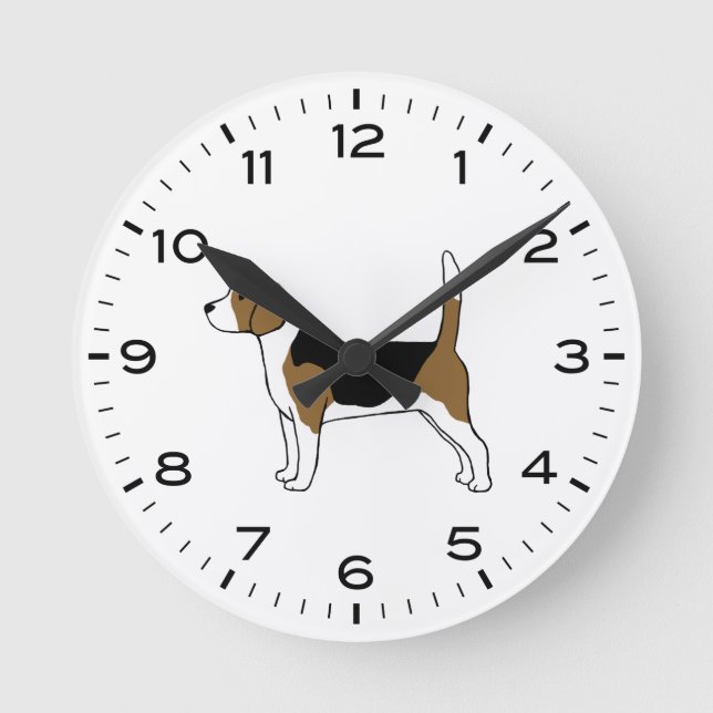 Beagle Hund Zeichnend Runde Wanduhr (Vorderseite)