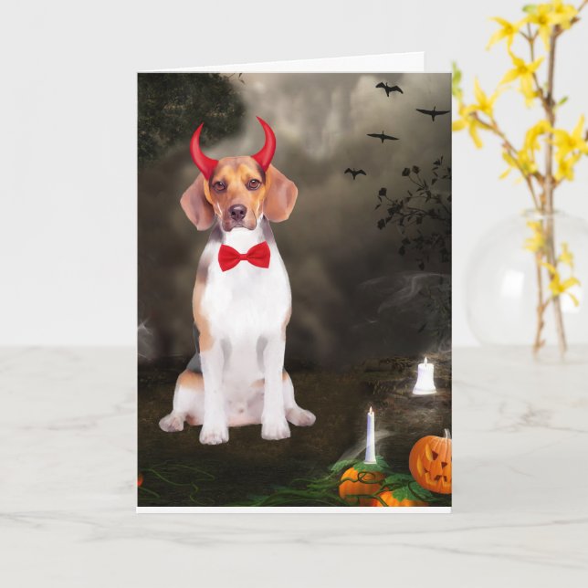 Beagle Hund zu Halloween Karte (Gelbe Blume)