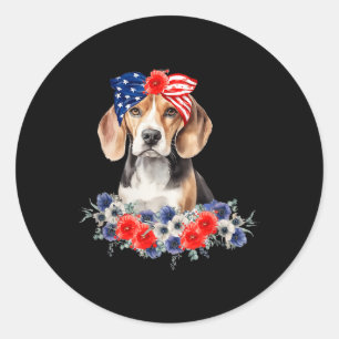 Beagle-Hunde-Bandana Amerikanische Flagge 4. Juli Runder Aufkleber