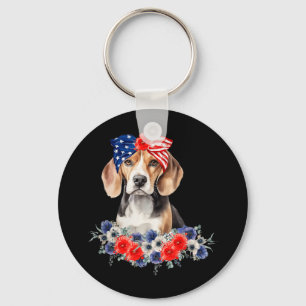 Beagle-Hunde-Bandana-Amerikanische-Flagge-4.-Juli Schlüsselanhänger