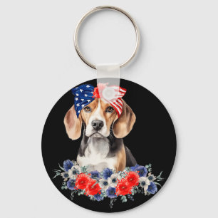 Beagle-Hunde-Bandana-Amerikanische-Flagge 4. Juli  Schlüsselanhänger